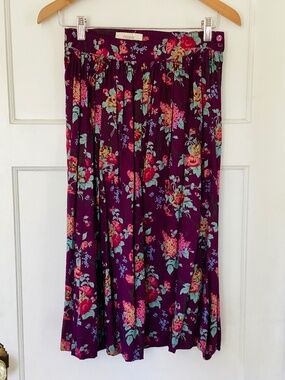 Vtg Purple Floral Midi 100% Rayon Skirt Made In Japan Petite Size 2 Cottagecore